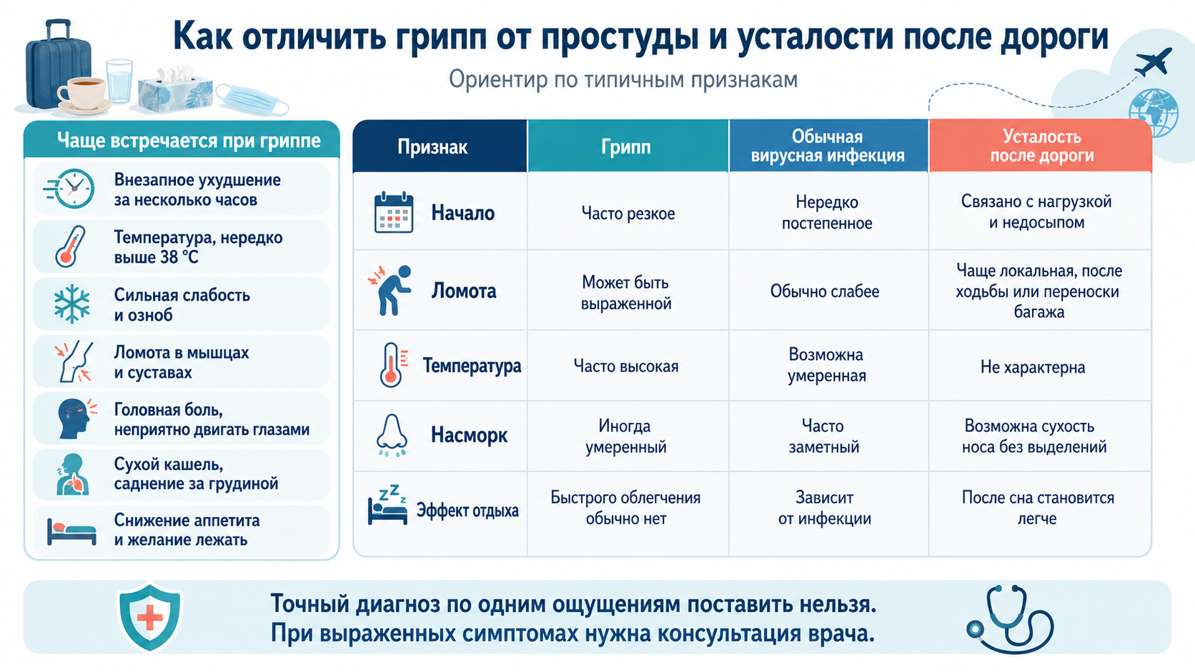 Как отличить грипп от простуды и усталости после дороги
