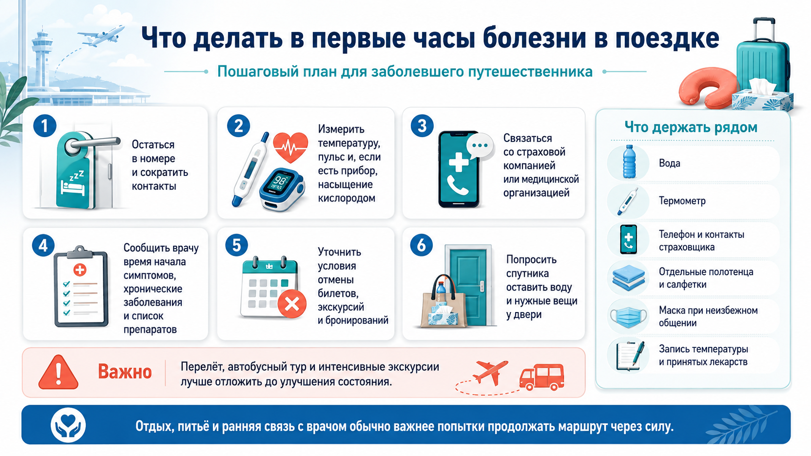 Что делать в первые часы болезни в поездке